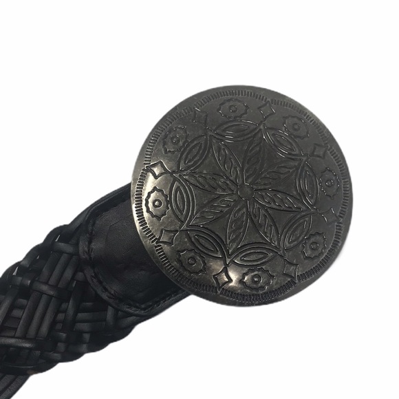 New York & Co Braided Brown Leather Belt Silver Medallion Buckle - Picture 8 of 14